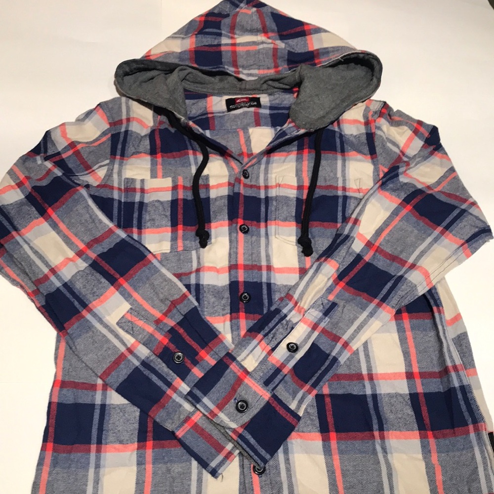 Quicksilver Hooded Button-Down Flannel Shirt Small